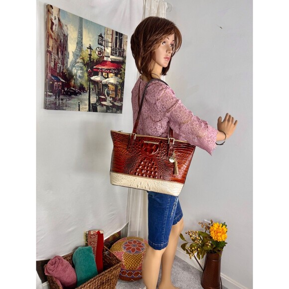 Brahmin Medium Asher Tote Coquette Pecan Two-Tone Melbourne Leather MINT - Picture 8 of 17